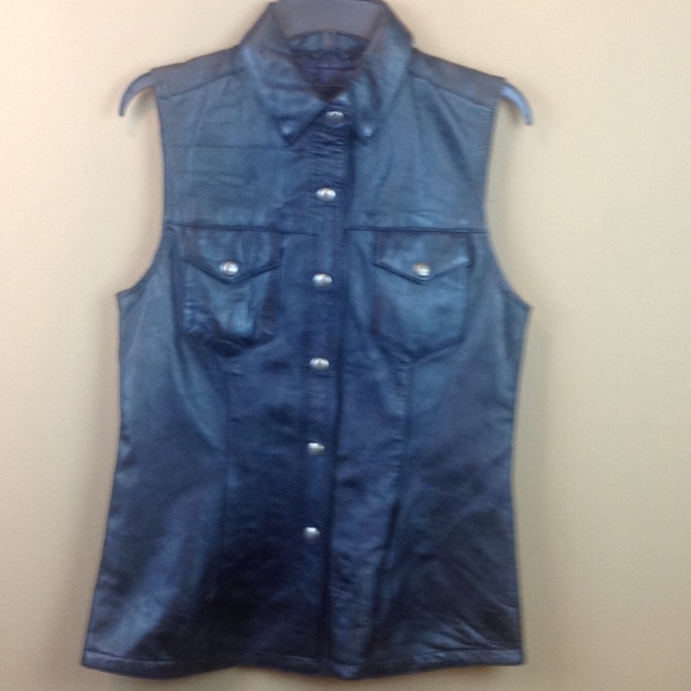 Easy Riders black leather snap closure vest